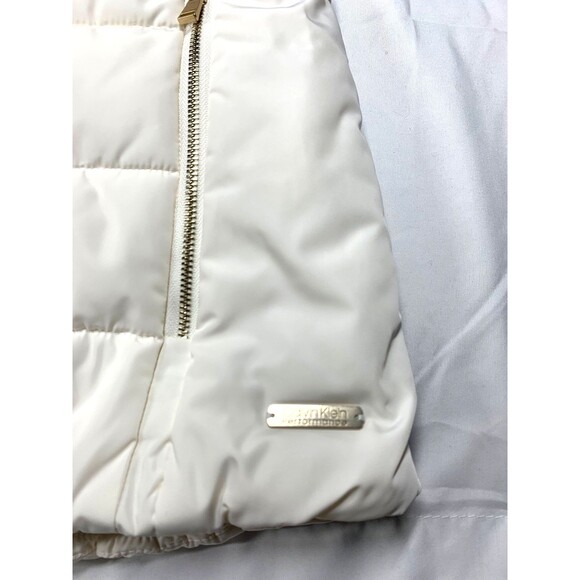 Calvin Klein Performance Vest Womens L Ivory Gold zippers Faux fur collar - Picture 7 of 12